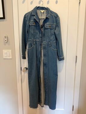Universal Thread Long Denim Trench Skirt in Medium Blue